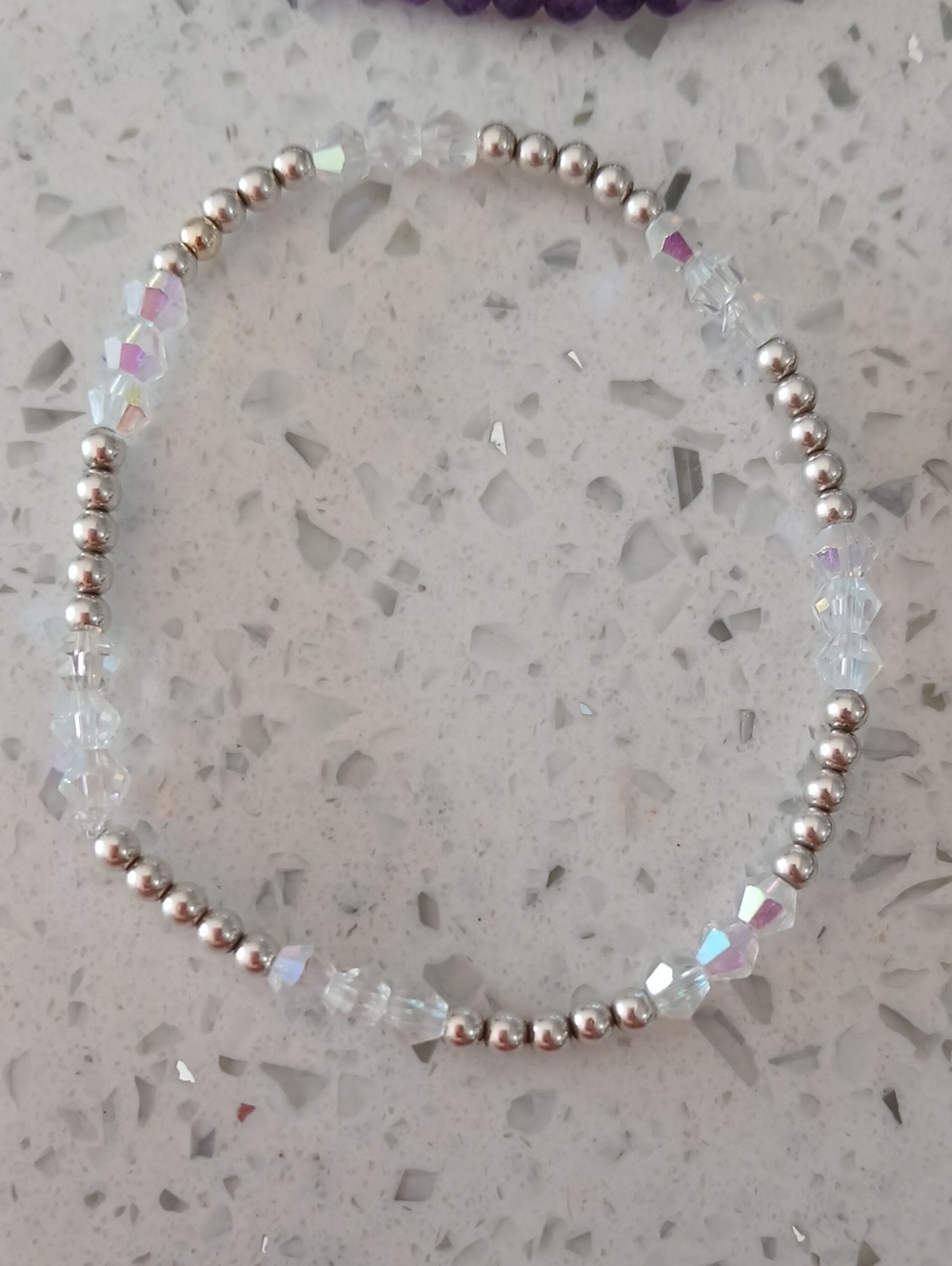 Sterling Silver 925 & Iridescent Sworski Glass Crystal Beaded Bracelet